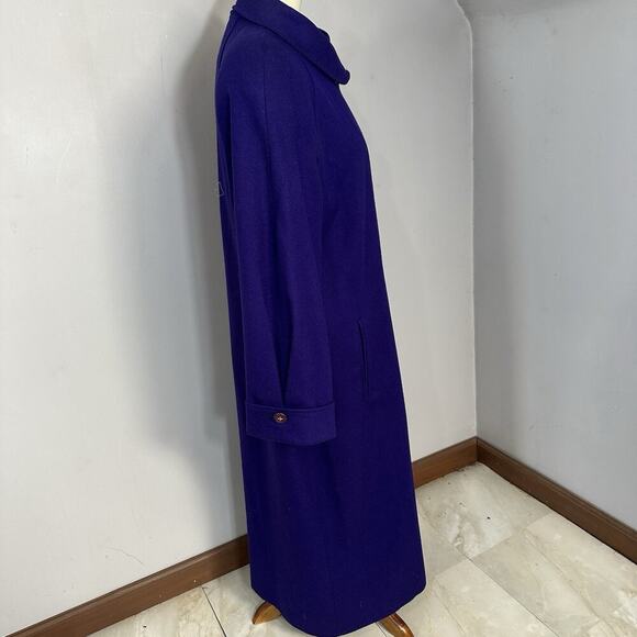 VTG Womens Purple Overcoat Wool Long Winter Trench Large Preppy Old Money ILGWU - Picture 5 of 14